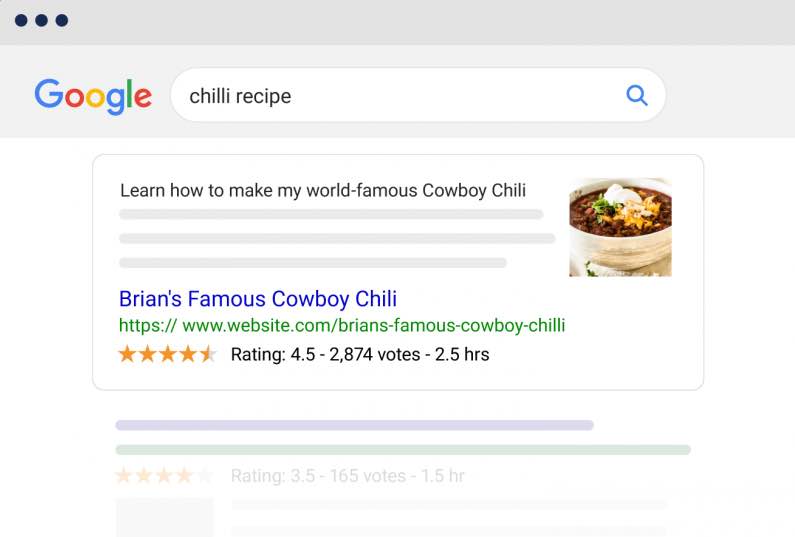 Rich Snippet - Information with Ratings and Reviews for Receipe